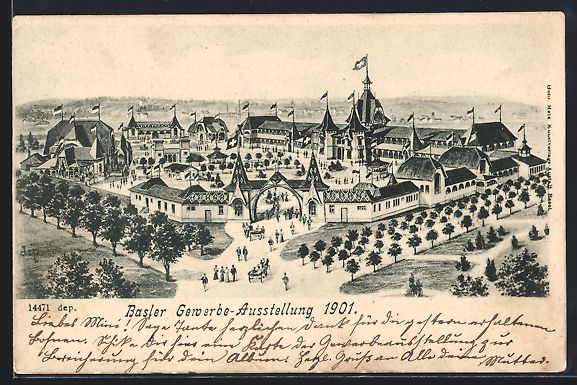 Cartoline postali: Litho Basel, Gewerbe-Ausstellung 1901, A – Usato da Berlin venduto da bartko-reher