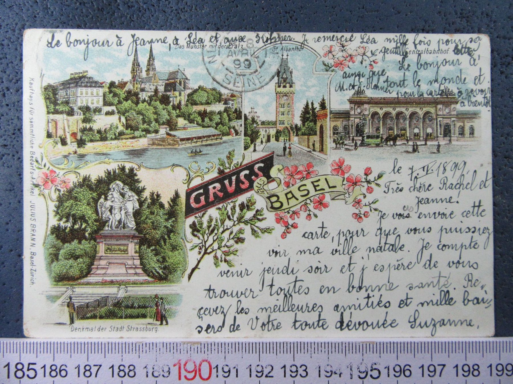 Ansichtskarten: GRUSS AUS BASEL 1899 AK-BS 4BILD-LITHO – Gebraucht aus Ettingen von Hausi4711