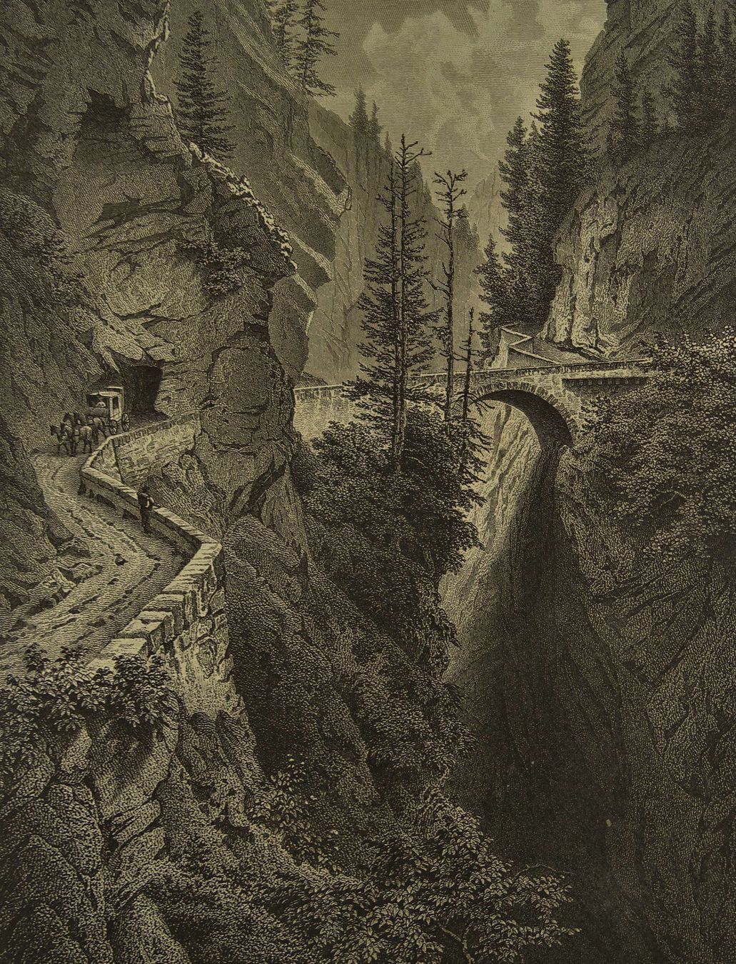 Incisioni: VIA MALA GRAUBÜNDEN, STAHLSTICH 1856 – Usato da Grüningen venduto da Kartensammler 3