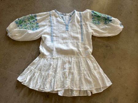 Damen Linelbi Leinenkleid mit blauen Details Grösse S