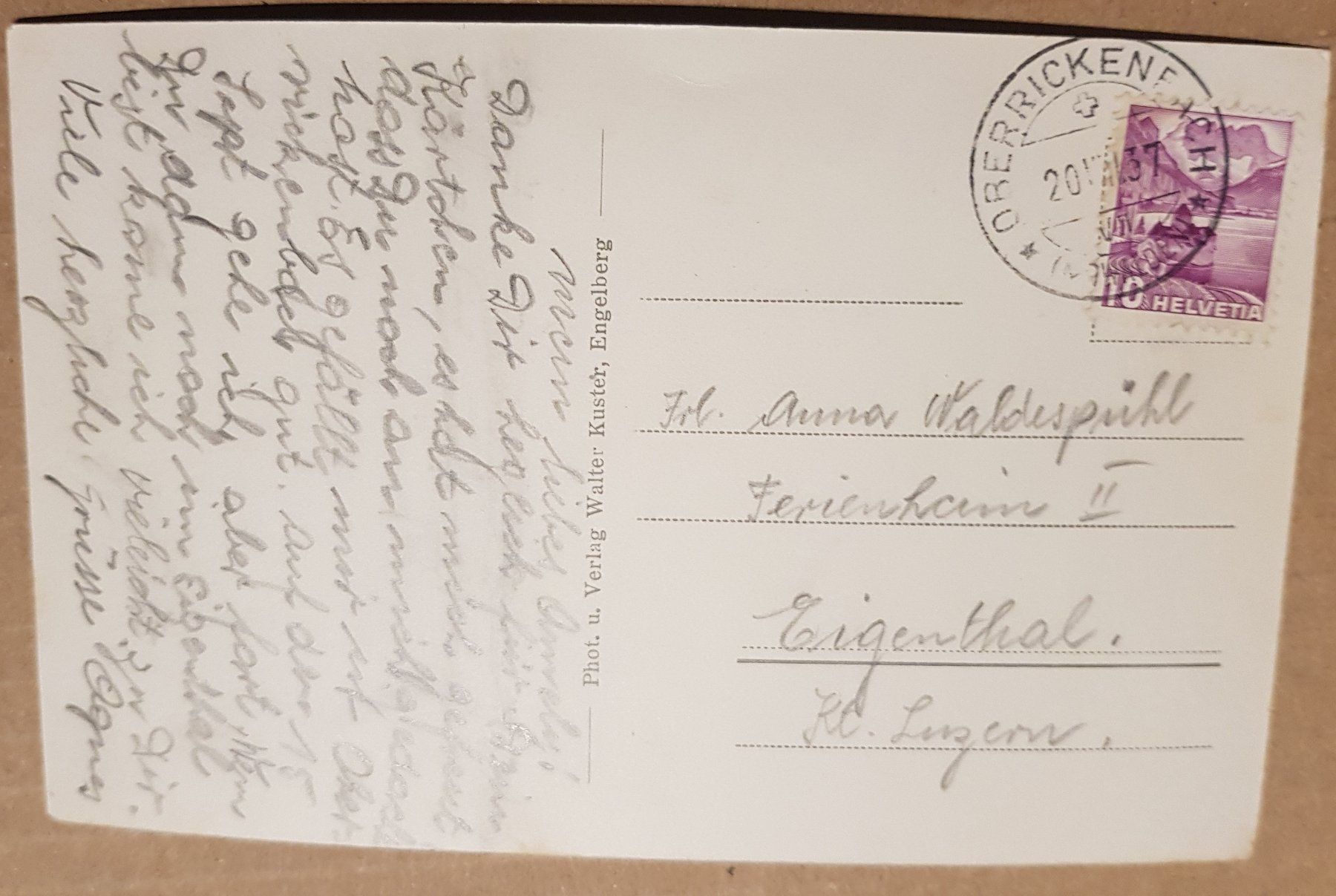 Cartoline postali: Oberrickenbach 1937 – Usato da Melchnau venduto da Fishel 1