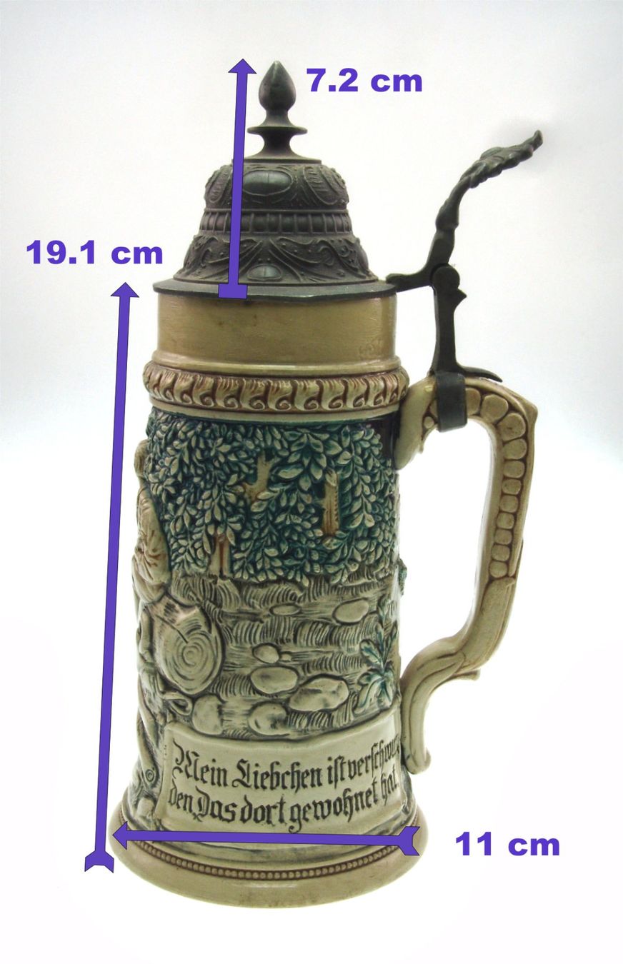 Bicchieri: Alter Bierkrug Zinndeckel mit Trinkspruch – Usato da Langenthal venduto da Antik_Huesli 7