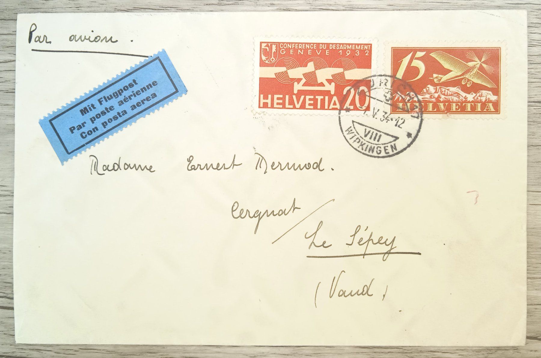 Tutti i francobolli: TR69 Enveloppe + Timbre Suisse 1934 – Usato da Cousset venduto da Patrick_Collections