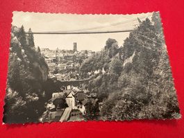 1952 / Fribourg Vue partielle et pont suspendu / Vollstempel