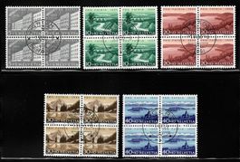 1955, B71-75, Viererblockserie gestempelt Orts-ET (14482)
