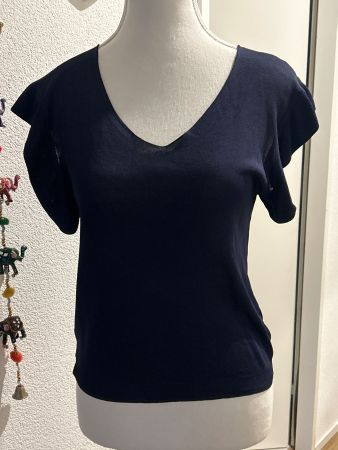 Damen T-Shirt dunkelblau mit Ärmelrüschen gepflegt