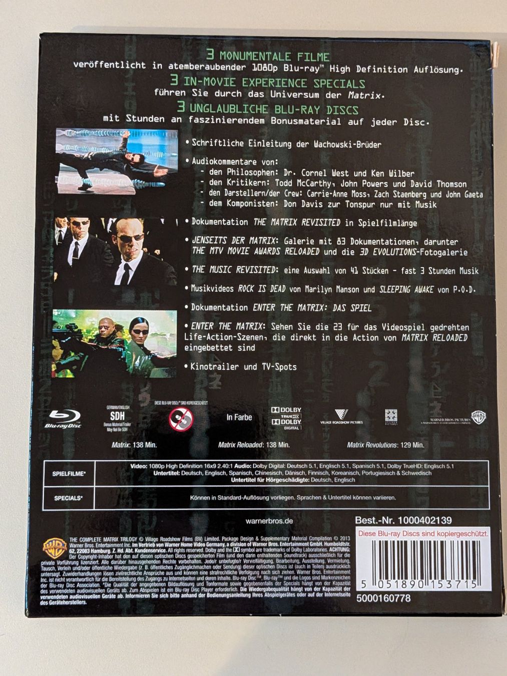 Tutti i DVDs: "Complete Matrix Trilogy" mit Keanu Reeves [3 Blu-rays] – Usato da Port venduto da gecotom 1