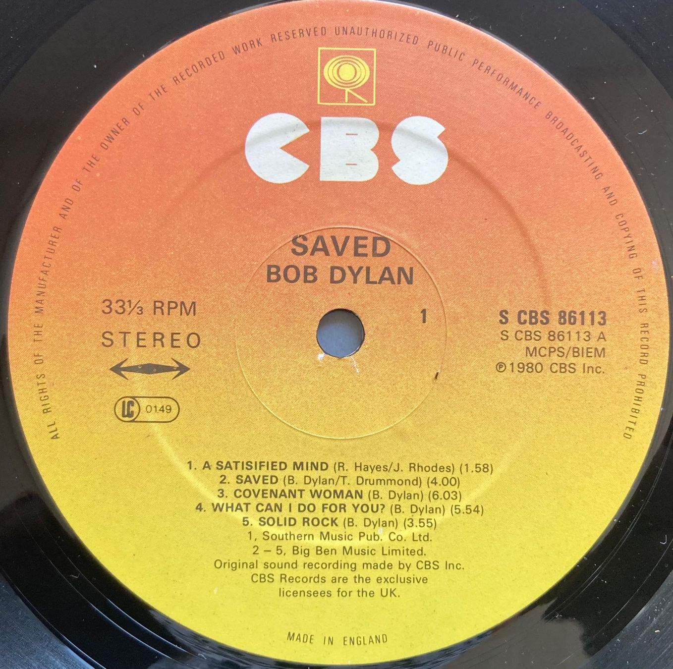 Vinyles: BOB DYLAN - SAVED – D'occasion à Poliez-Pittet par Newtown-Records 3
