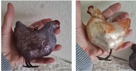 2 Frühlingshühner für Dekobaum Glas mundgeblasen