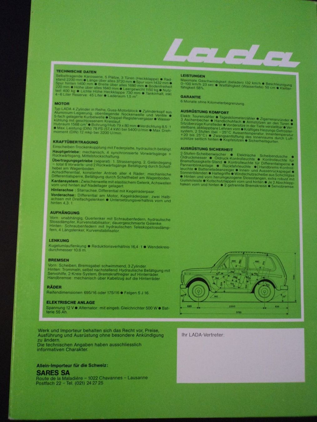 Lada Documenti: Prospekt Lada Niva 1600 4x4 1979 – Usato da Schwarzenburg venduto da modelCARama 7