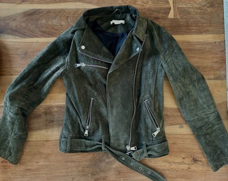 Leder-Jacke in Dunkelgrün, H&M (S)