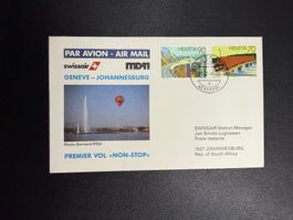 Swissair Erstflugbrief Genf-Johannesburg 1991