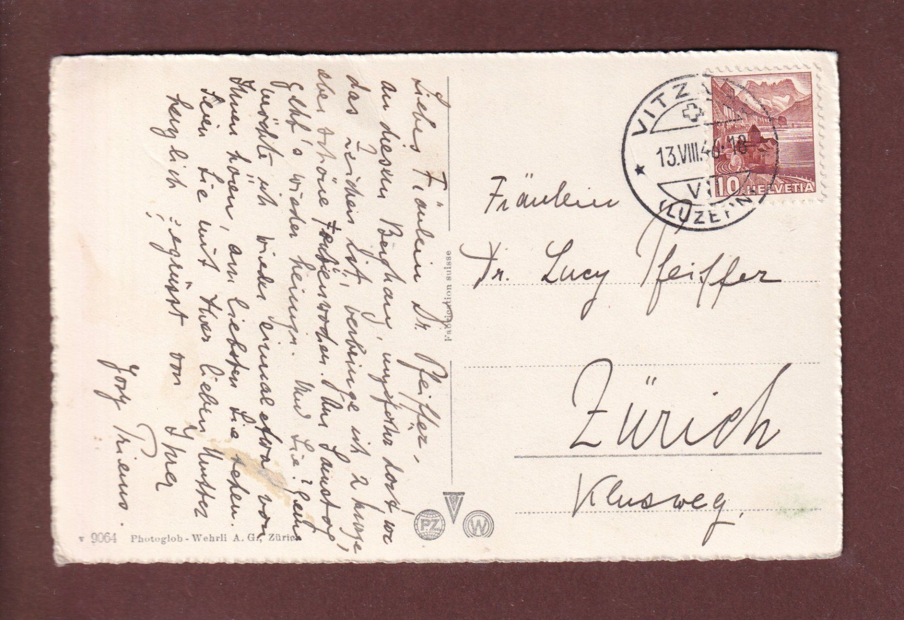 Cartoline postali: VITZNAU - 1946 – Usato da Pully venduto da nicecards 1