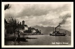 AK Brissago /Lago Maggiore, Einlaufendes Dampfschiff und Bar