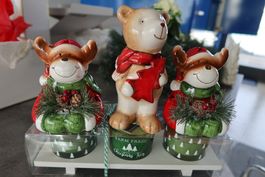 Weihnachtsdeko: 3 herzige Figuren und 3 Kerzen - NEU