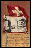 Passepartout-AK Aubonne, Hotel de Ville, Nationalfahne der S