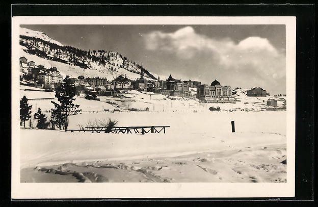 Cartoline postali: AK St. Moritz, Ortsansicht im Schnee – Usato da Berlin venduto da bartko-reher