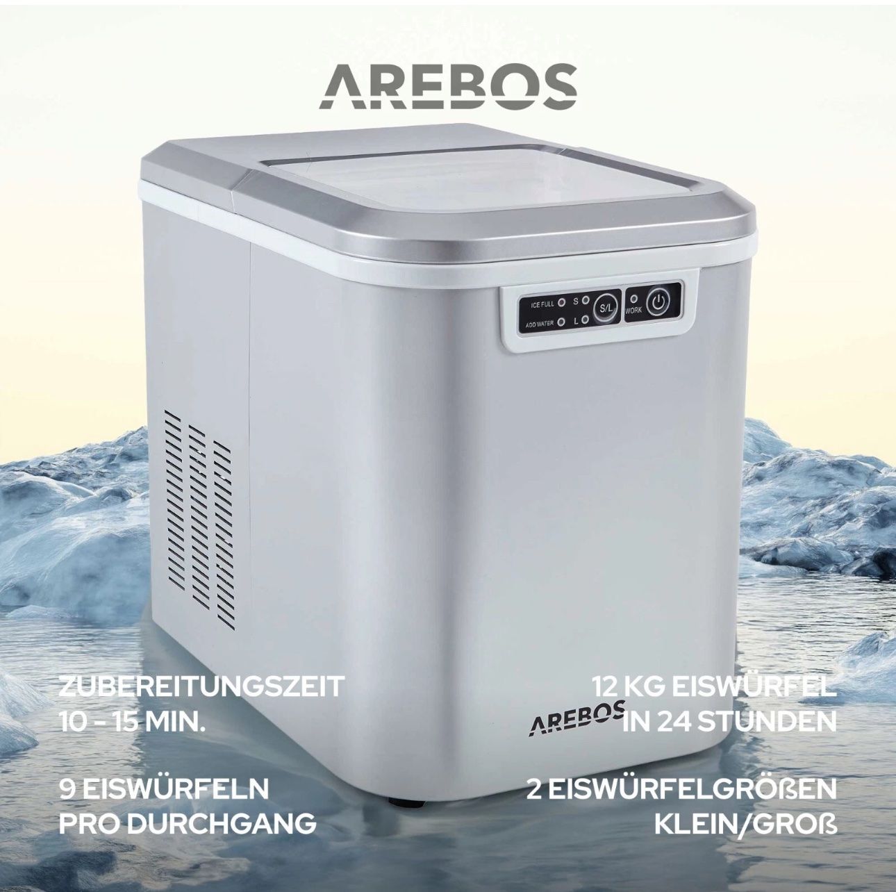Elettrodomestici da cucina: AREBOS Eiswürfelmaschine 2,2L Icemaker Eiswürfelbereiter Eis – Nuovo e nell'imballaggio originale da Amriswil venduto da JaJa-Express 2