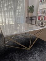 Couchtisch Marmoroptik Metallgestell Weiss Gold leicht gebra