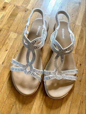 Graceland Sandalen Sandaletten Schuhe Glitzer Silber Gr. 38