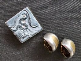Vintage Gothic Brosche 4 cm mit Kupfer Ohr Klip 3 cm