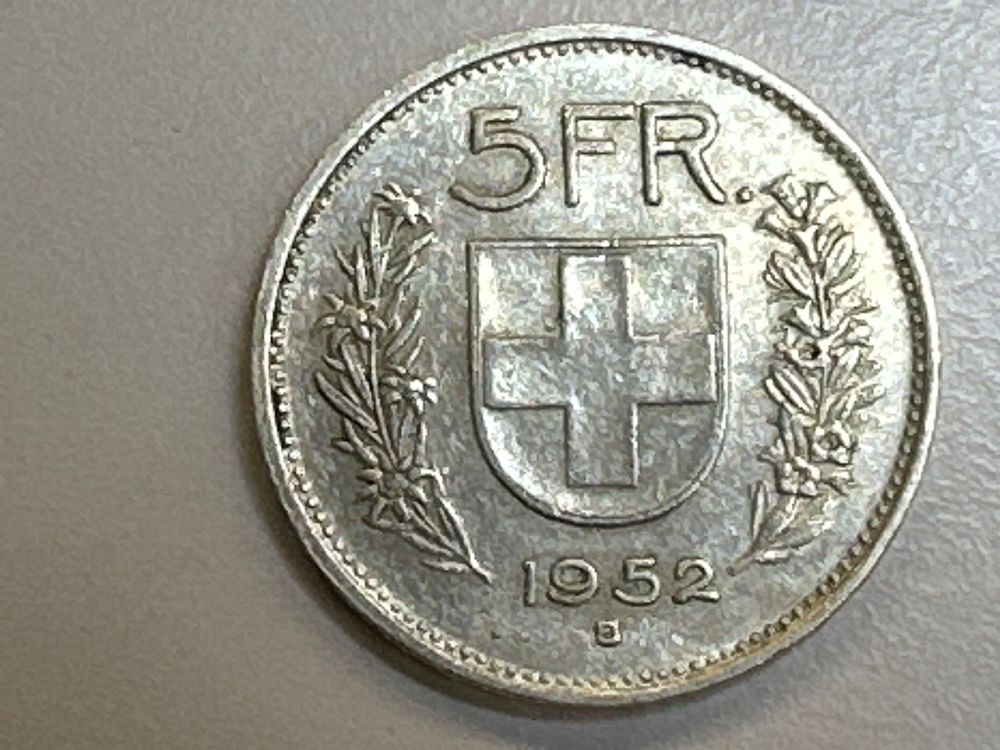 5 Fr. Silber Schweiz 1952 (Gebraucht) in Herisau für CHF 20 – mit ...