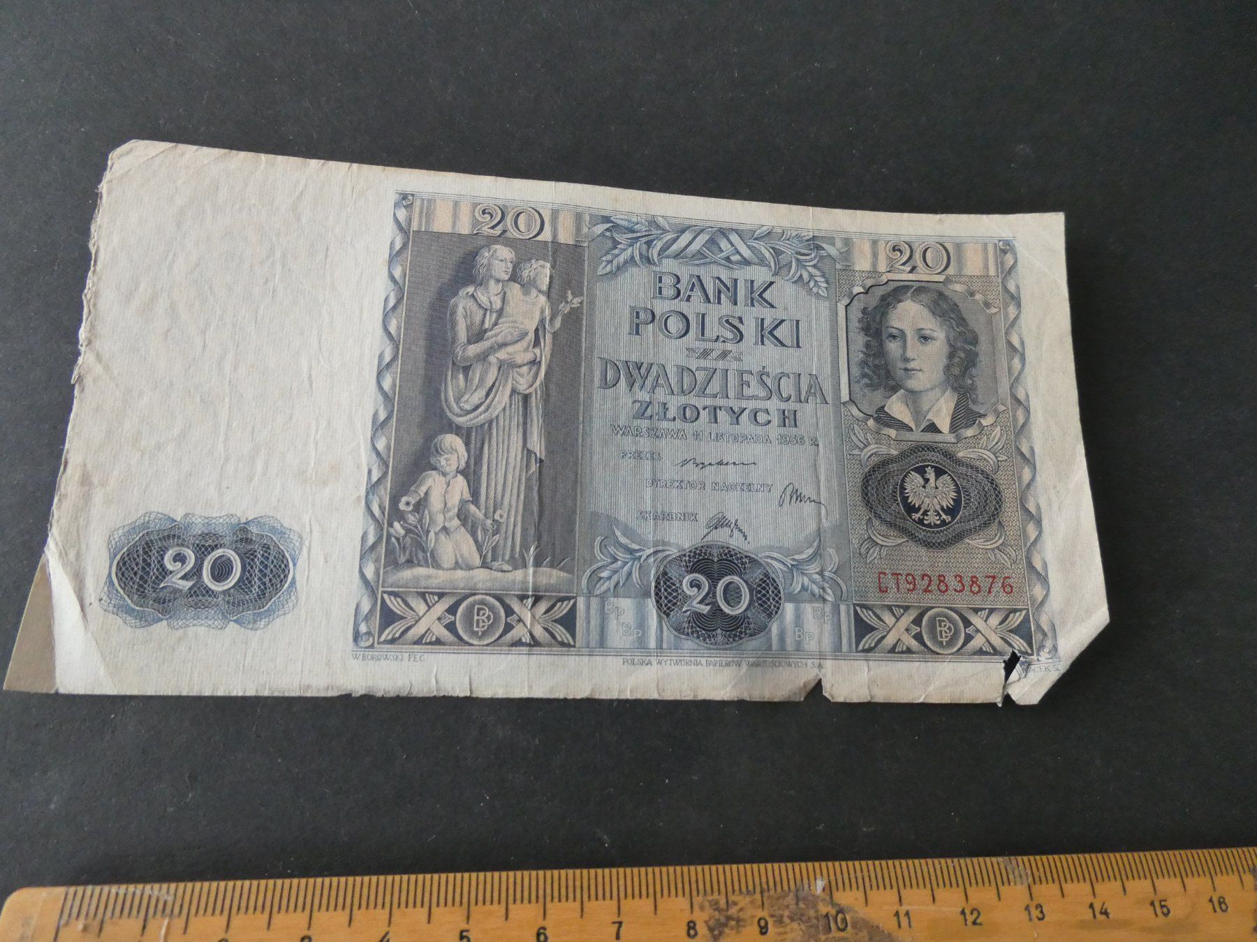 Banknoten: Polen 1936, 20 Zlotych – Gebraucht aus Hinterforst von Rohusri