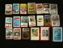 20 alte Quartett Auto Zug Motorrad Lokomotiven etc