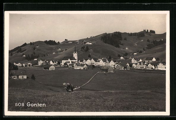 Cartoline postali: AK Gonten, Ortsansicht mit Ochse – Usato da Berlin venduto da bartko-reher
