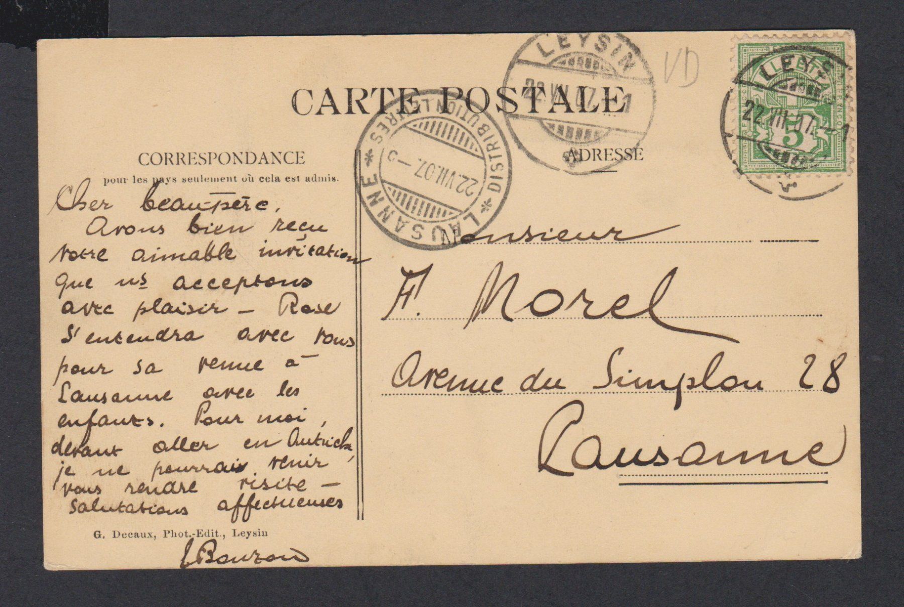 Cartoline postali: Le Chamossaire +Pic Chaussy  VD   -  alte Ansichtskarte 1907 – Usato da Vitznau venduto da Ropaku 1