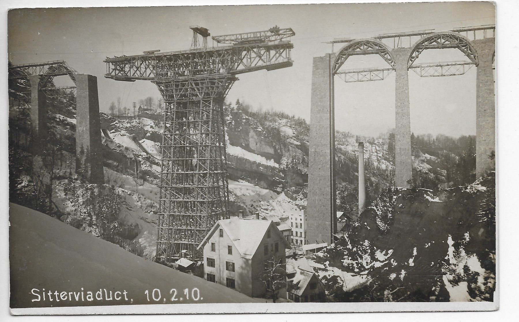 Cartoline postali: Bau des Sitterviaduct 10.02.1910 – Usato da Hefenhofen venduto da Richsalz
