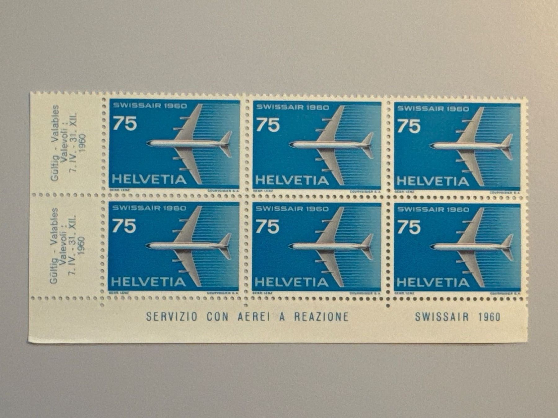 Tutti i francobolli: 1960 Swissair 6er Block, postfrisch – Usato da Küssnacht am Rigi venduto da POSTOMASTER