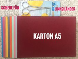 Set mit SCHERE FÜR LINKSHÄNDER und Bastelkarton A5 / NEU