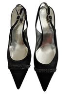 Elegante Escada Slingpumps Schwarz Gr. 38 mit Schmucksteinen