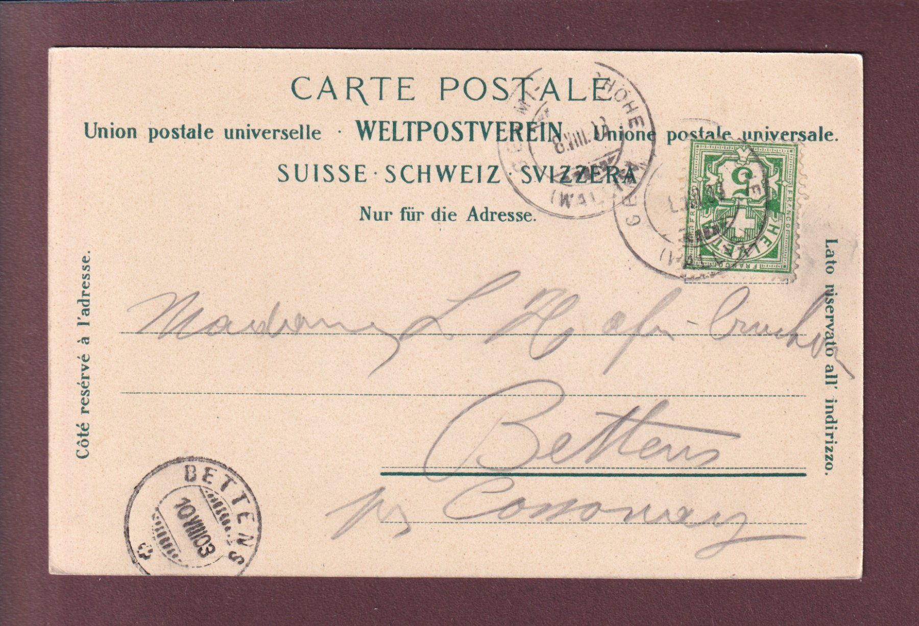 Ansichtskarten: GEMMIPASS - Walliserseite - 1903 – Gebraucht aus Pully von nicecards 1