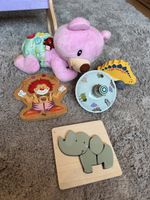 Bundle of Toys - Wooden Puzzle, Spinning Top, Soft Toy