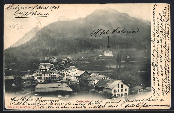 Cartoline postali: AK Corbeyrier, Teilansicht mit Bergen – Usato da Berlin venduto da bartko-reher