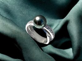 Bague / Ring en or blanc avec perle Tahiti NEW