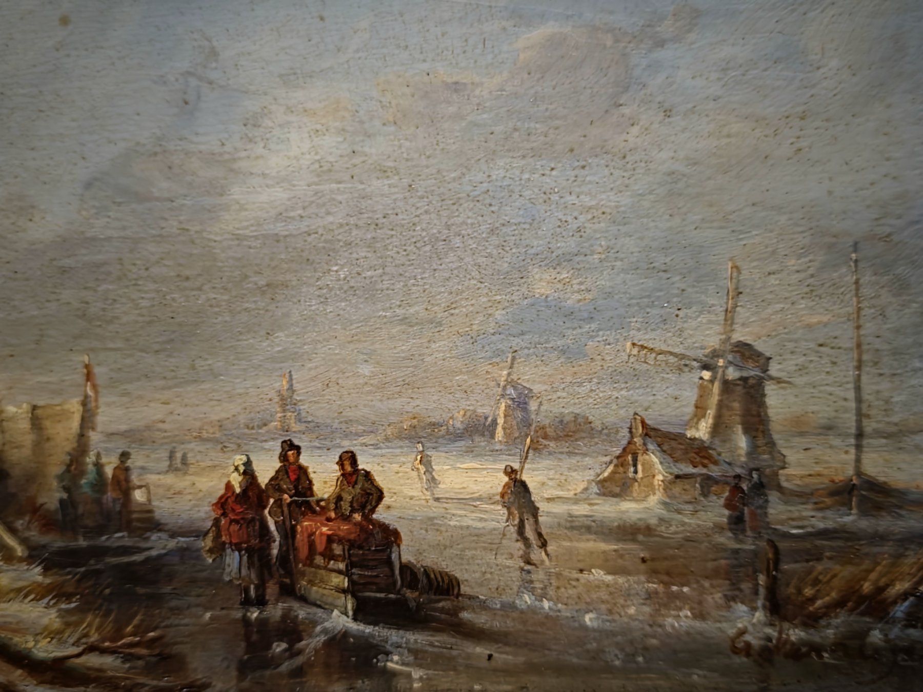 Gemälde: Vintage Winterlandschaft mit Windmühle & Eisläufern, gerahmt – Gebraucht aus Erlinsbach von ZeitlosArt 4