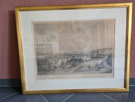 Stich Gold Rahmen - Ansicht von Bern um 1830 - J. Bachmann