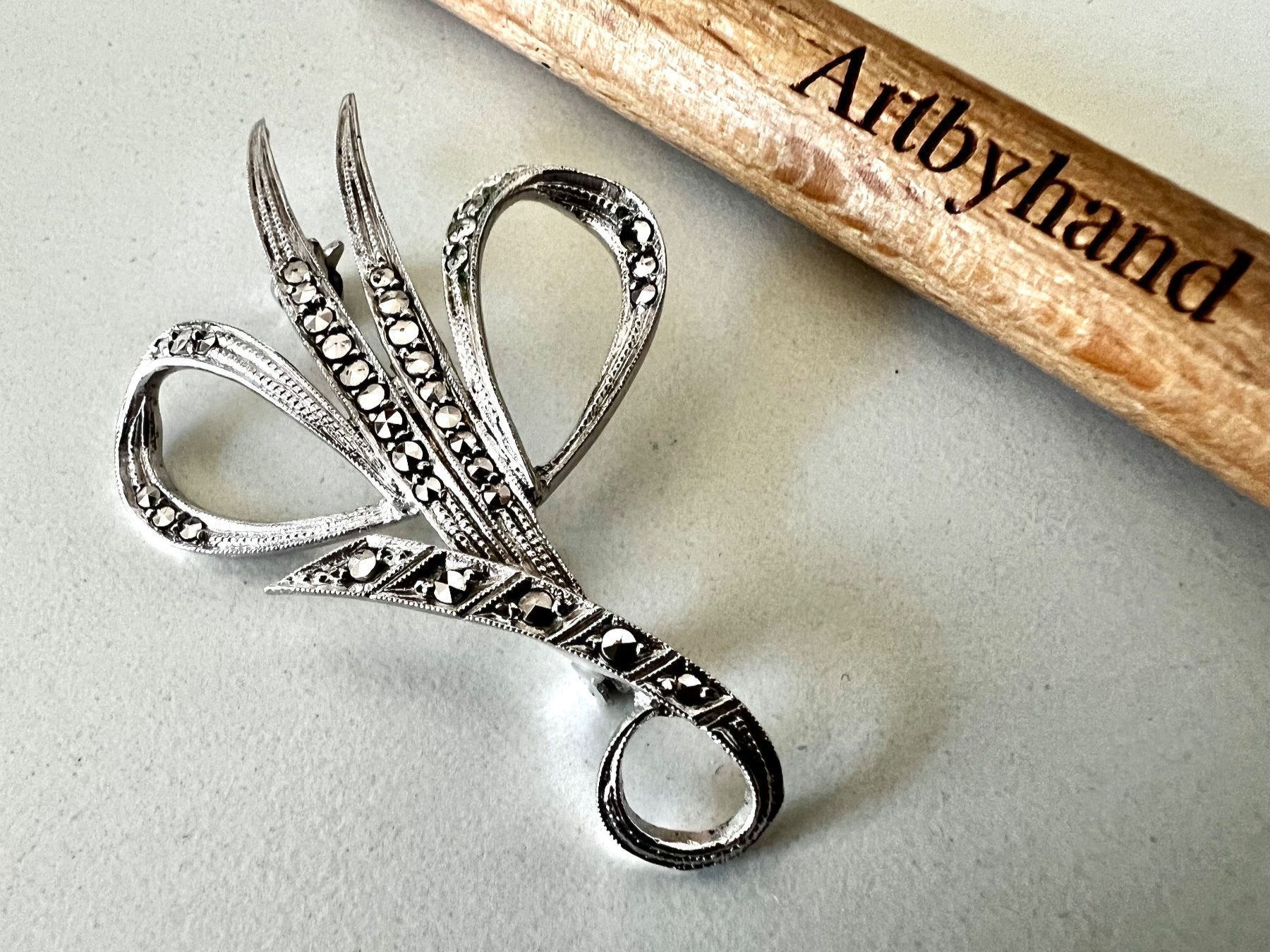 Spille & Fermagli: Antike Brosche Silber 800 mit Markasiten - Art Deco - 5.5cm – Usato da Ruswil venduto da artbyhand 5