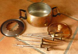 Messing Fondue-Set, hergestellt in der Schweiz