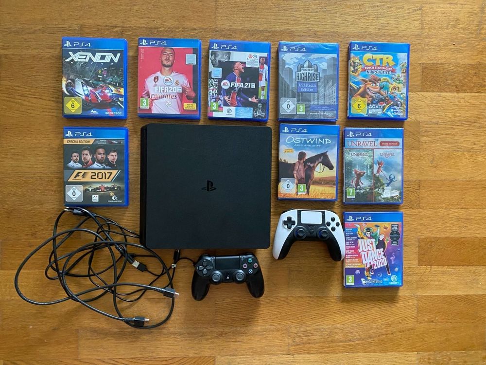 Playstation 4 + 2 Controller + 9 Games + Originalverpackung Kaufen