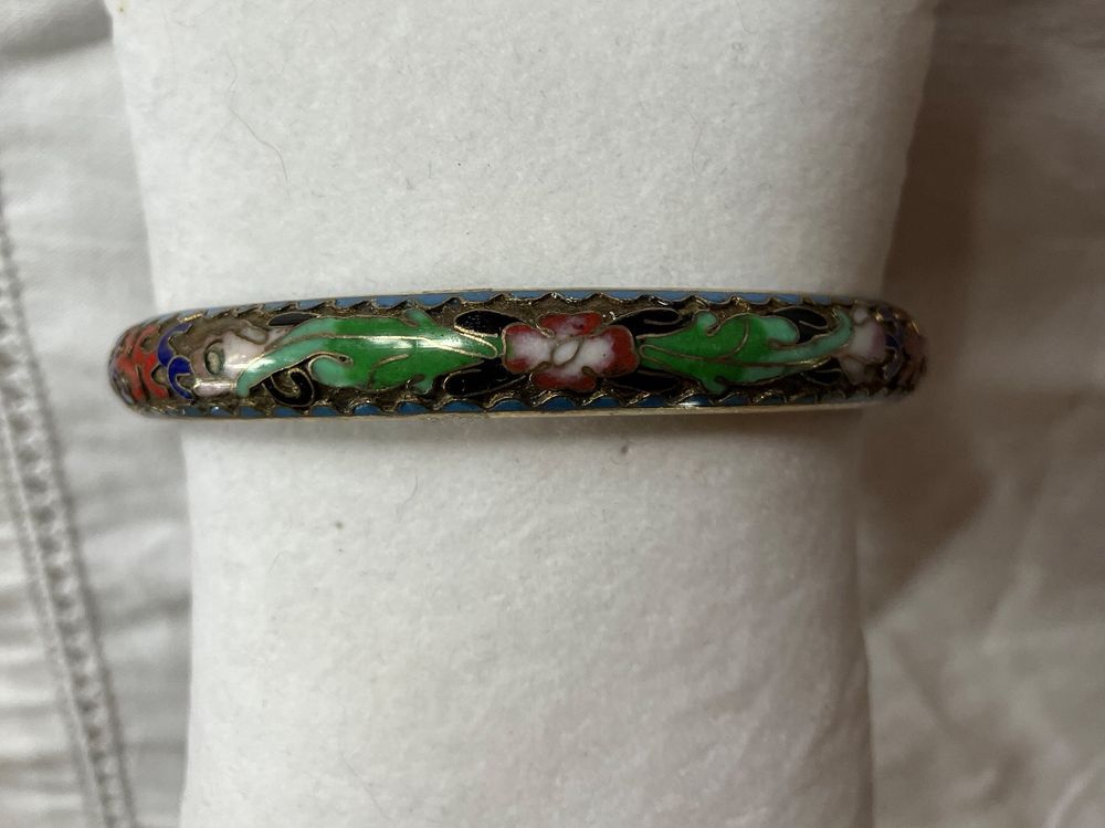 Vintage Cloisonne Armreif - Ethnischer Emaille Armband Mit Blumenmuster