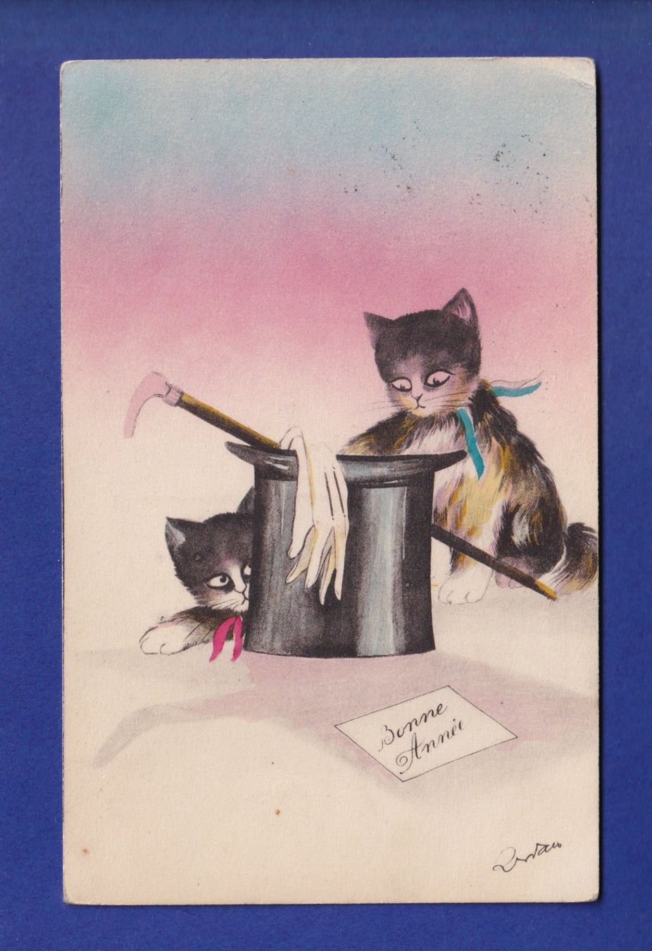 Ansichtskarten: CHAT - Chapeau - Bonne Année – Gebraucht aus Pully von nicecards-shop