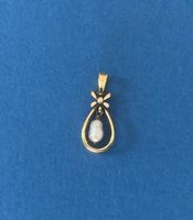 Anhänger mit Biwa-Perle, 800 Silber vergoldet, Vintage