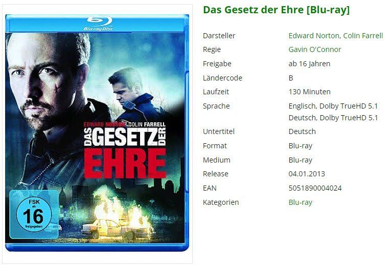 Tutti i DVDs: Das Gesetz der Ehre (Blu-ray) – Usato da Emmetten venduto da SVollenweider
