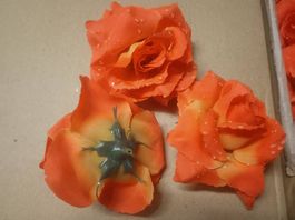 Kunstblumen Rosenköpfe Orange mit Wassertropfen Deko ...