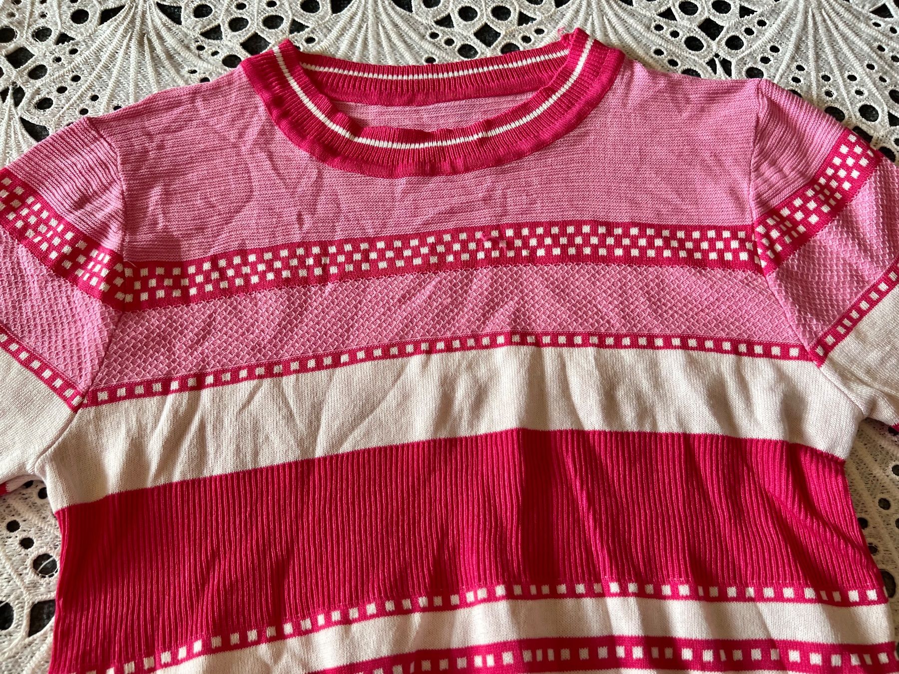 Maglioni & Felpe: Damen Strickpullover Kurzarm Weiss Rosa Gr S - M – Usato da Frenkendorf venduto da Style365 5