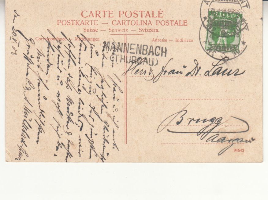 Cartoline postali: Arenenberg 1908 mit Stabstempel Mannenbach – Usato da Bürglen TG venduto da StampGraf 1